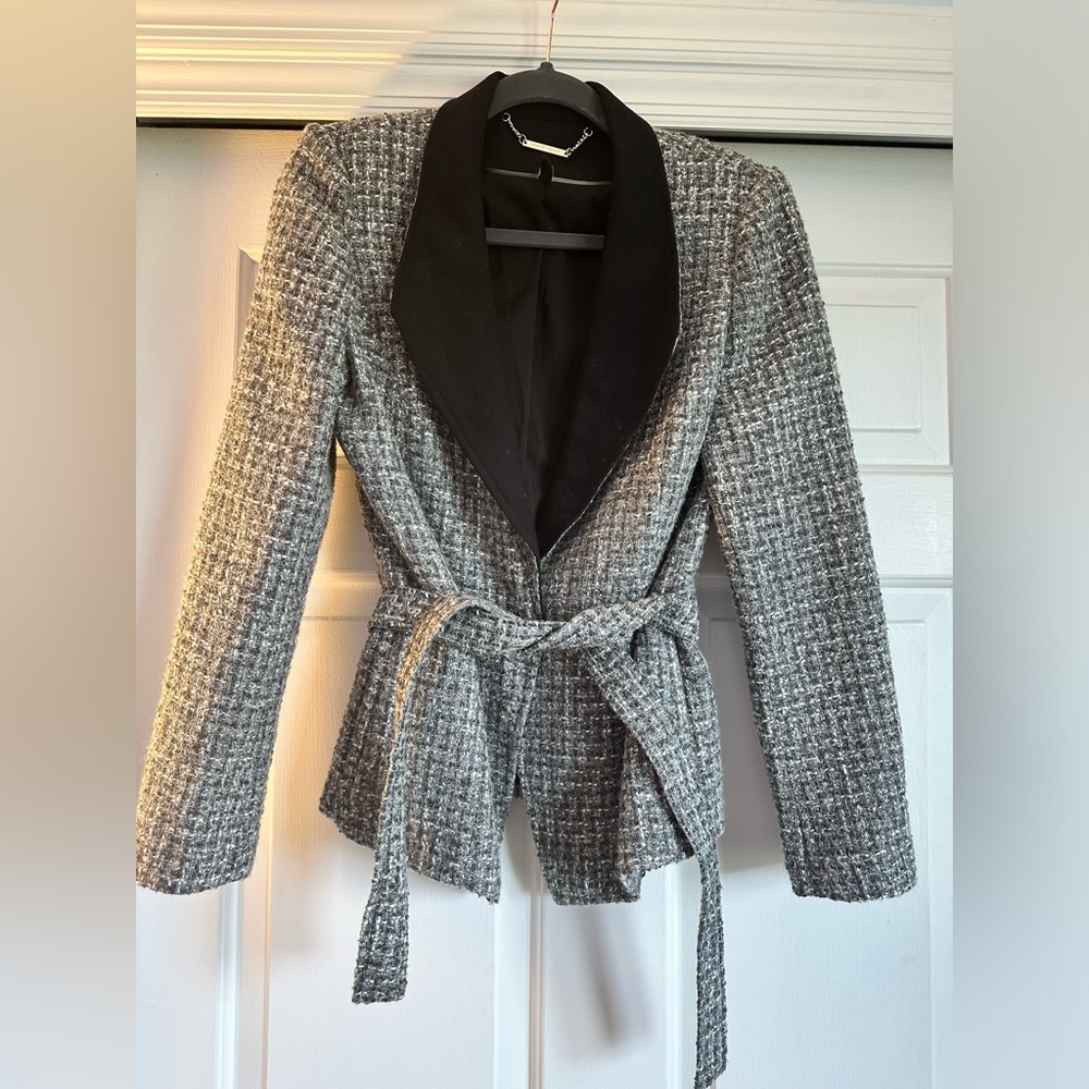 WHBM Silver Tweed Belted Jacket